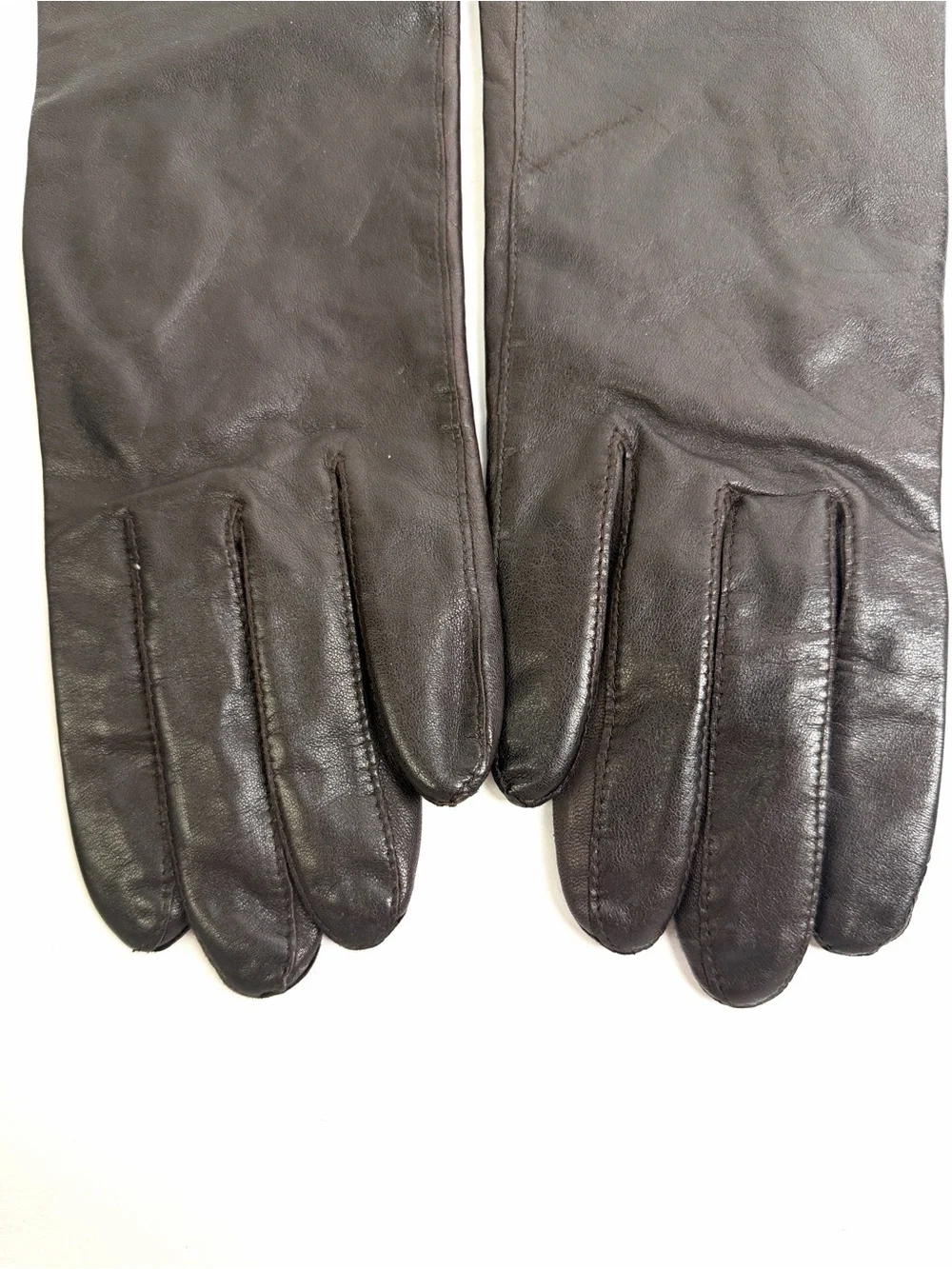 Vintage Shalimar Women’s Brown Genuine Leather Gloves Qiana size L Length 11